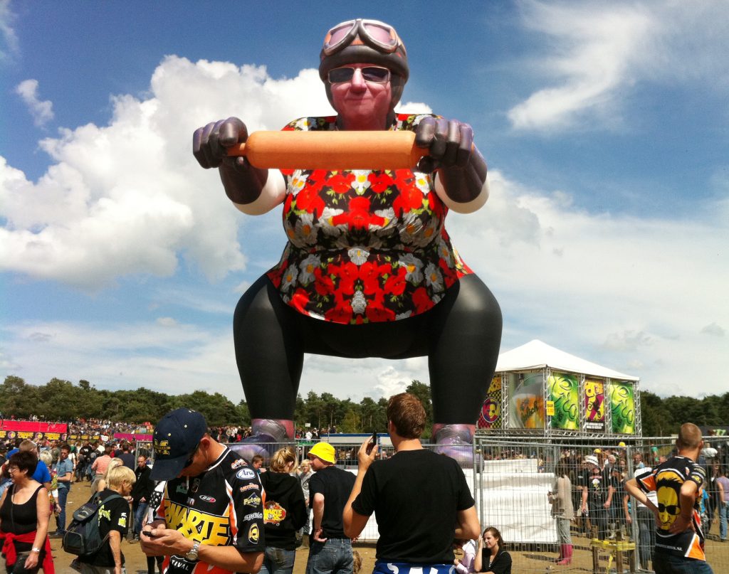 Giant inflatable Tante Rikie for Zwarte Cross music and motorcycle festival